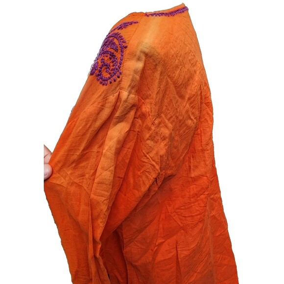 Kikisol Cotton Hippie Top Embroidered Orange Boho Size XL - Picture 8 of 11
